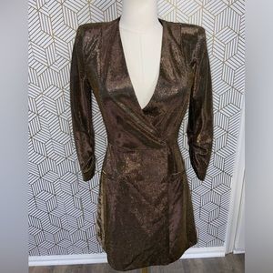Zara Metallic Bronze Gold low cut blazer dress